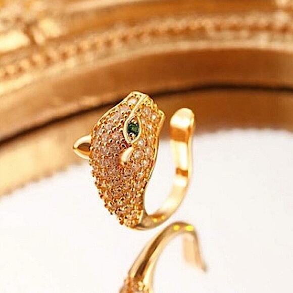 Gold Plated Zircon Leopard Cuff Earring, Cartilage, Minimalist - Picture 2 of 4